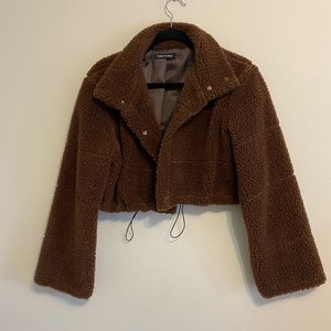 Brown teddy bear cropped coat